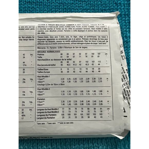 Simplicity 7244 Sewing pattern tshirt tank top pants slim leg 1990s size 8-20 - Picture 5 of 5